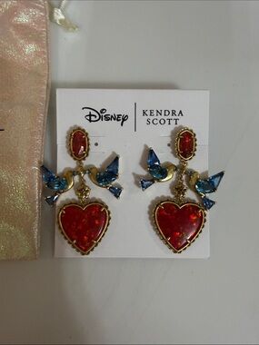 Kendra Scott Gold-Tone Earrings with Red Hearts and Blue Birds